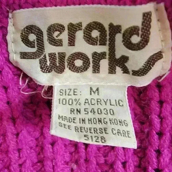 VTG 1980s Gerard Works Sweater Womens M Hot Pink Cable Knit Chunky Retro - Picture 2 of 10